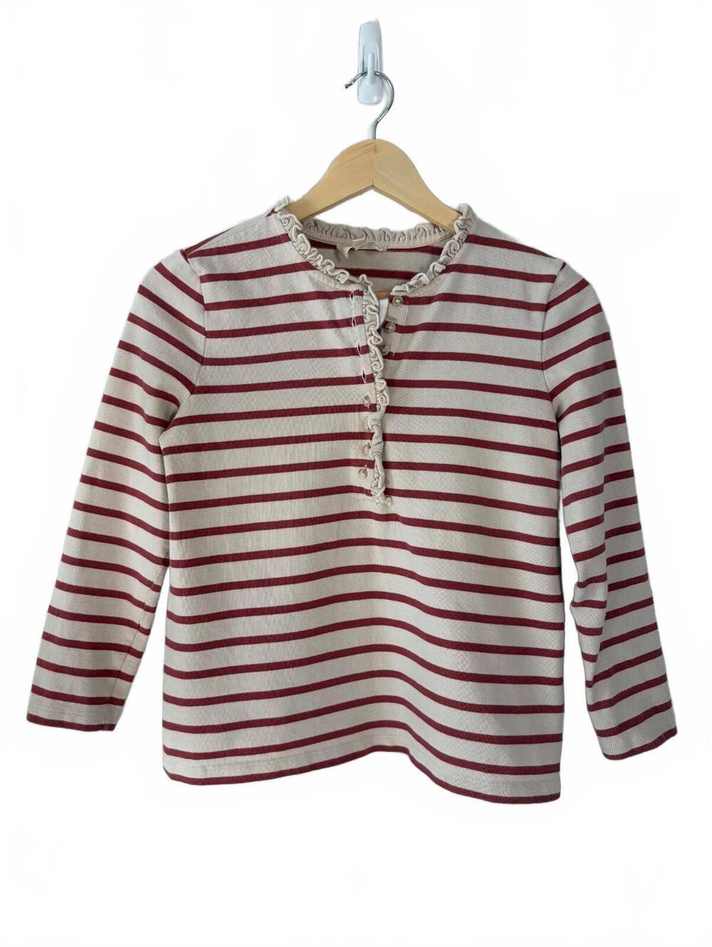 Sézane Gael Marinière Long Sleeve Top Ruffle Trim Top XS